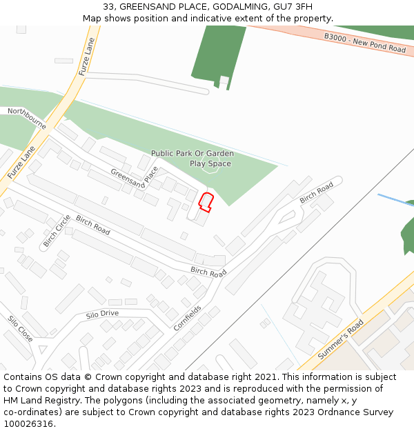 33, GREENSAND PLACE, GODALMING, GU7 3FH: Location map and indicative extent of plot