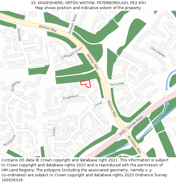 33, KINGFISHERS, ORTON WISTOW, PETERBOROUGH, PE2 6YH: Location map and indicative extent of plot