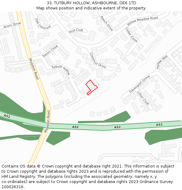 33, TUTBURY HOLLOW, ASHBOURNE, DE6 1TD: Location map and indicative extent of plot