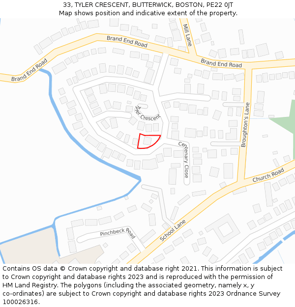 33, TYLER CRESCENT, BUTTERWICK, BOSTON, PE22 0JT: Location map and indicative extent of plot