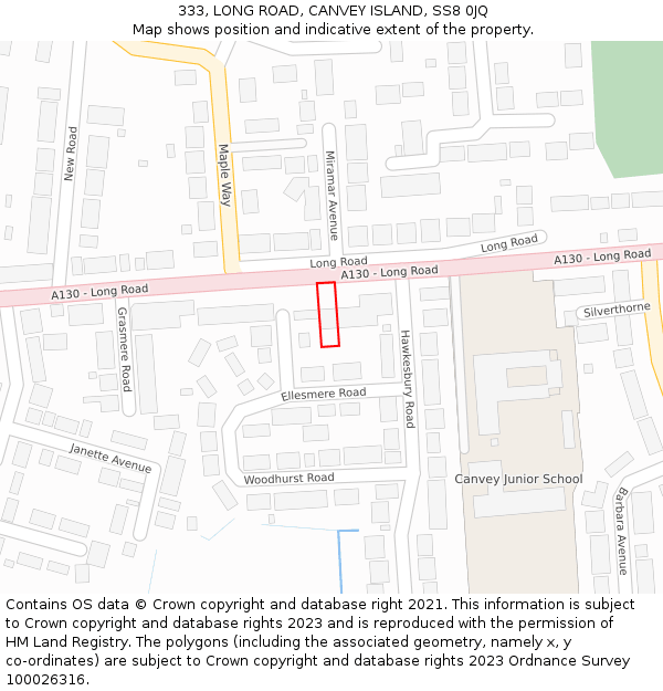 333, LONG ROAD, CANVEY ISLAND, SS8 0JQ: Location map and indicative extent of plot