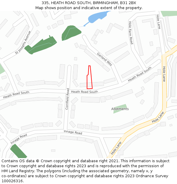 335, HEATH ROAD SOUTH, BIRMINGHAM, B31 2BX: Location map and indicative extent of plot