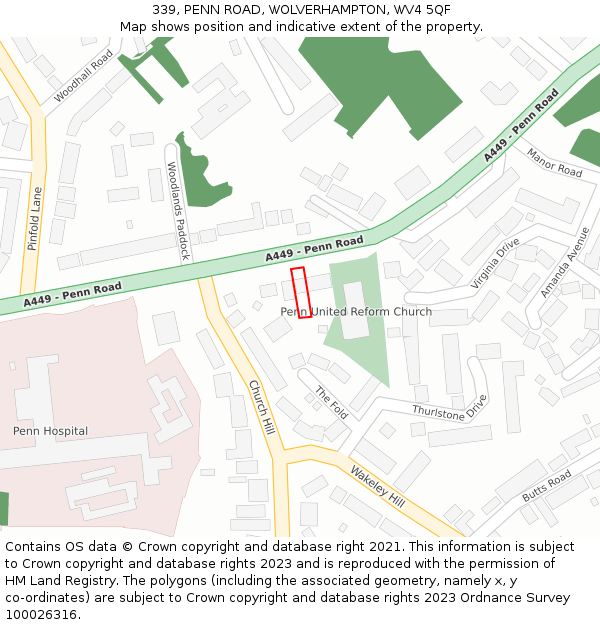 339, PENN ROAD, WOLVERHAMPTON, WV4 5QF: Location map and indicative extent of plot