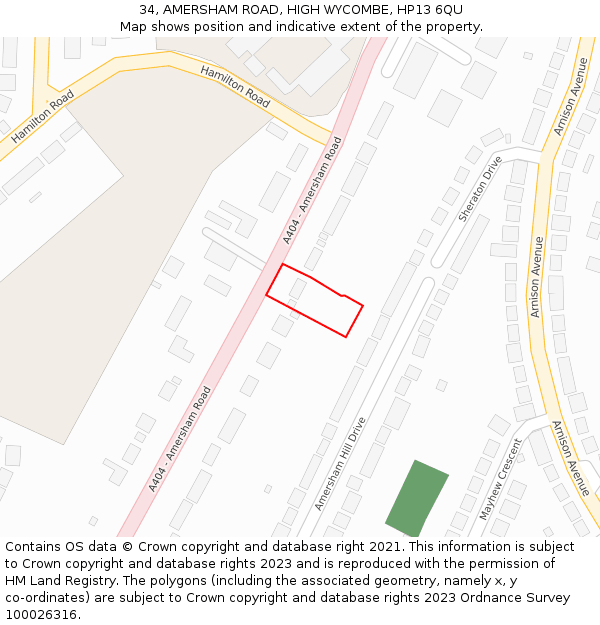 34, AMERSHAM ROAD, HIGH WYCOMBE, HP13 6QU: Location map and indicative extent of plot