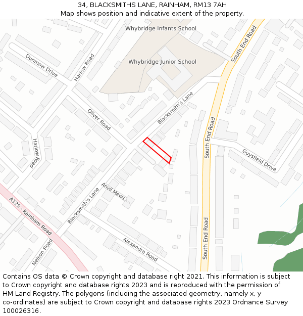 34, BLACKSMITHS LANE, RAINHAM, RM13 7AH: Location map and indicative extent of plot