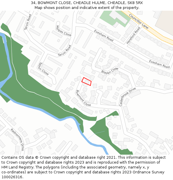 34, BOWMONT CLOSE, CHEADLE HULME, CHEADLE, SK8 5RX: Location map and indicative extent of plot