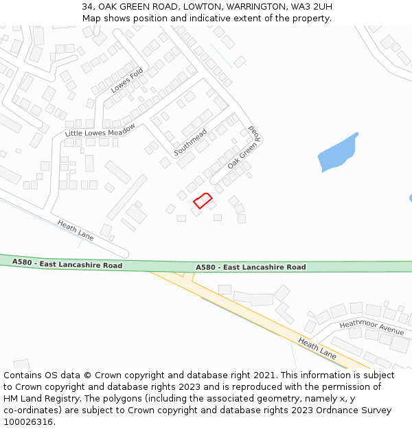 34, OAK GREEN ROAD, LOWTON, WARRINGTON, WA3 2UH: Location map and indicative extent of plot