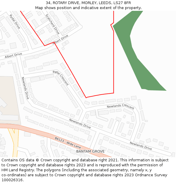 34, ROTARY DRIVE, MORLEY, LEEDS, LS27 8FR: Location map and indicative extent of plot