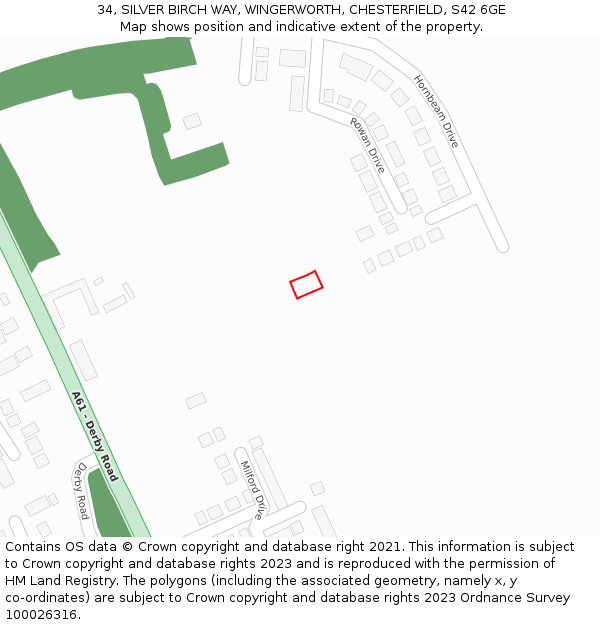 34, SILVER BIRCH WAY, WINGERWORTH, CHESTERFIELD, S42 6GE: Location map and indicative extent of plot