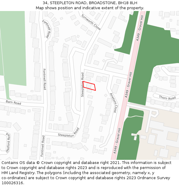 34, STEEPLETON ROAD, BROADSTONE, BH18 8LH: Location map and indicative extent of plot