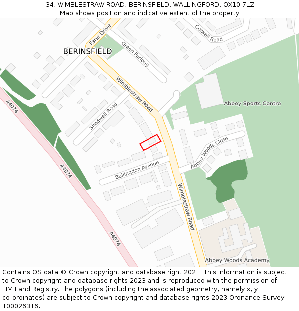 34, WIMBLESTRAW ROAD, BERINSFIELD, WALLINGFORD, OX10 7LZ: Location map and indicative extent of plot