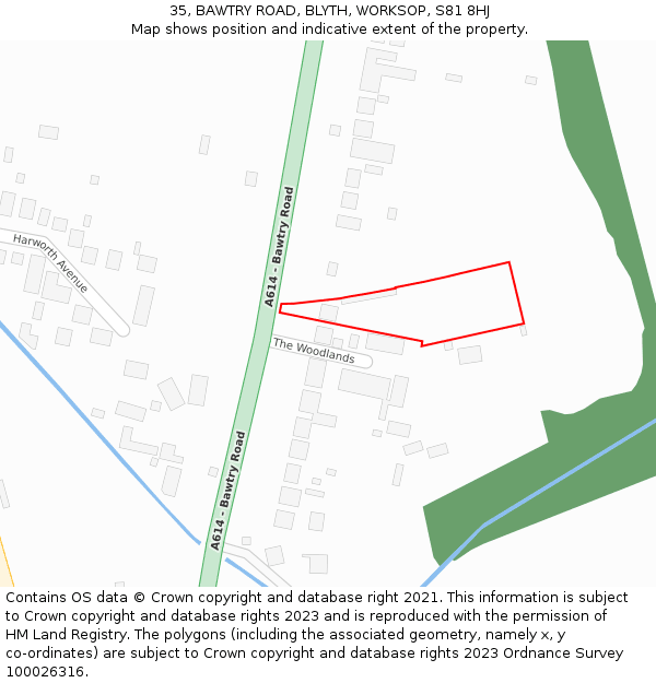 35, BAWTRY ROAD, BLYTH, WORKSOP, S81 8HJ: Location map and indicative extent of plot