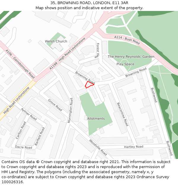 35, BROWNING ROAD, LONDON, E11 3AR: Location map and indicative extent of plot