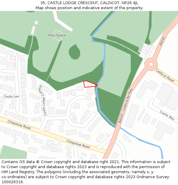 35, CASTLE LODGE CRESCENT, CALDICOT, NP26 4JL: Location map and indicative extent of plot