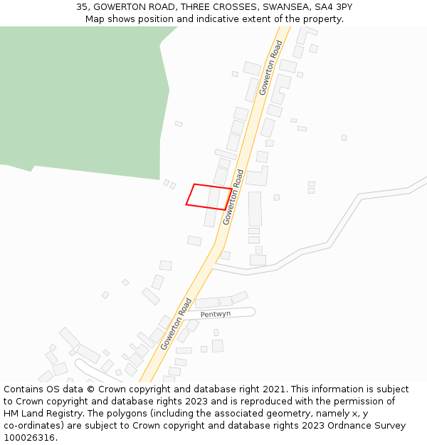 35, GOWERTON ROAD, THREE CROSSES, SWANSEA, SA4 3PY: Location map and indicative extent of plot