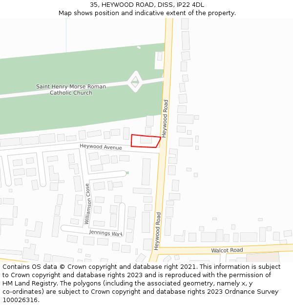 35, HEYWOOD ROAD, DISS, IP22 4DL: Location map and indicative extent of plot