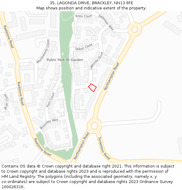 35, LAGONDA DRIVE, BRACKLEY, NN13 6FE: Location map and indicative extent of plot