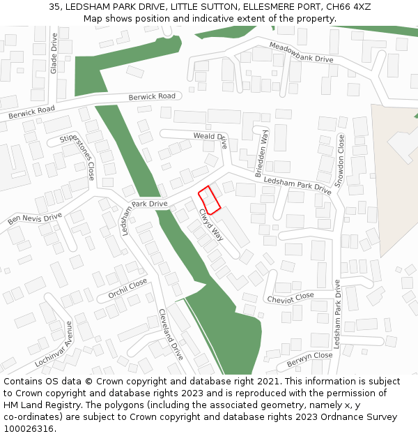 35, LEDSHAM PARK DRIVE, LITTLE SUTTON, ELLESMERE PORT, CH66 4XZ: Location map and indicative extent of plot