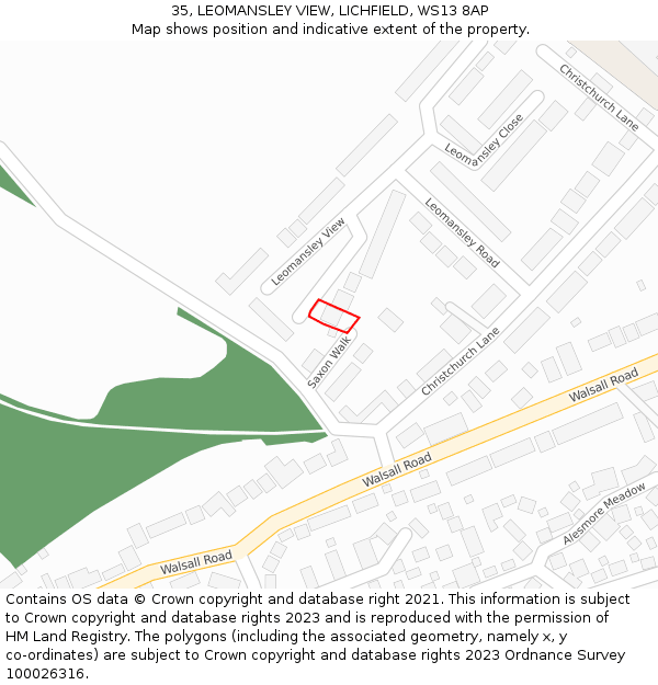 35, LEOMANSLEY VIEW, LICHFIELD, WS13 8AP: Location map and indicative extent of plot