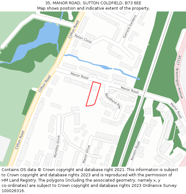 35, MANOR ROAD, SUTTON COLDFIELD, B73 6EE: Location map and indicative extent of plot