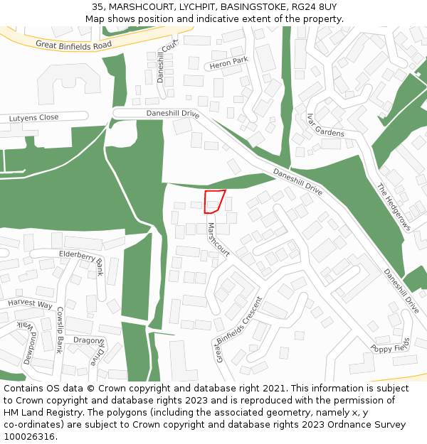 35, MARSHCOURT, LYCHPIT, BASINGSTOKE, RG24 8UY: Location map and indicative extent of plot