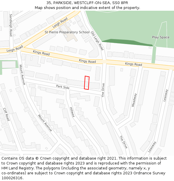 35, PARKSIDE, WESTCLIFF-ON-SEA, SS0 8PR: Location map and indicative extent of plot