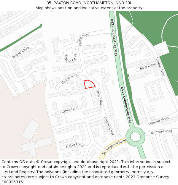 35, PAXTON ROAD, NORTHAMPTON, NN3 3RL: Location map and indicative extent of plot