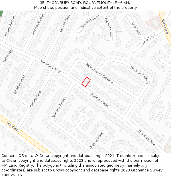 35, THORNBURY ROAD, BOURNEMOUTH, BH6 4HU: Location map and indicative extent of plot