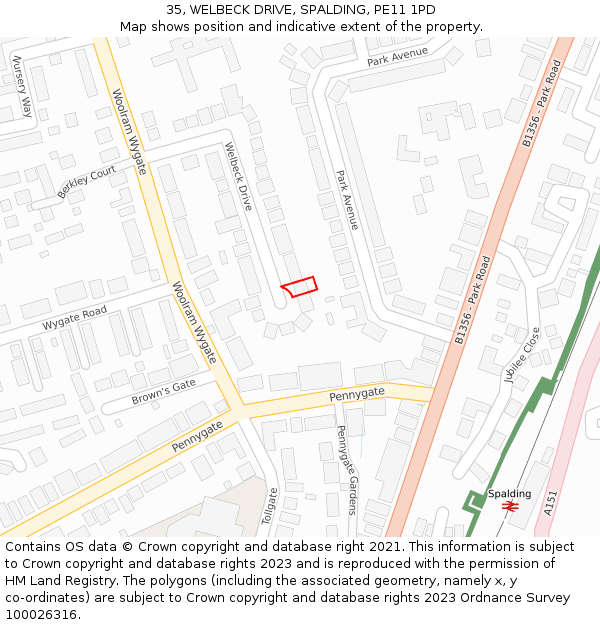 35, WELBECK DRIVE, SPALDING, PE11 1PD: Location map and indicative extent of plot