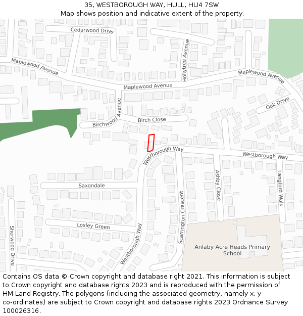 35, WESTBOROUGH WAY, HULL, HU4 7SW: Location map and indicative extent of plot