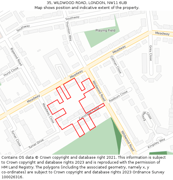 35, WILDWOOD ROAD, LONDON, NW11 6UB: Location map and indicative extent of plot