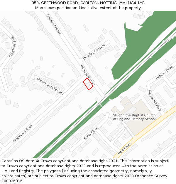 350, GREENWOOD ROAD, CARLTON, NOTTINGHAM, NG4 1AR: Location map and indicative extent of plot