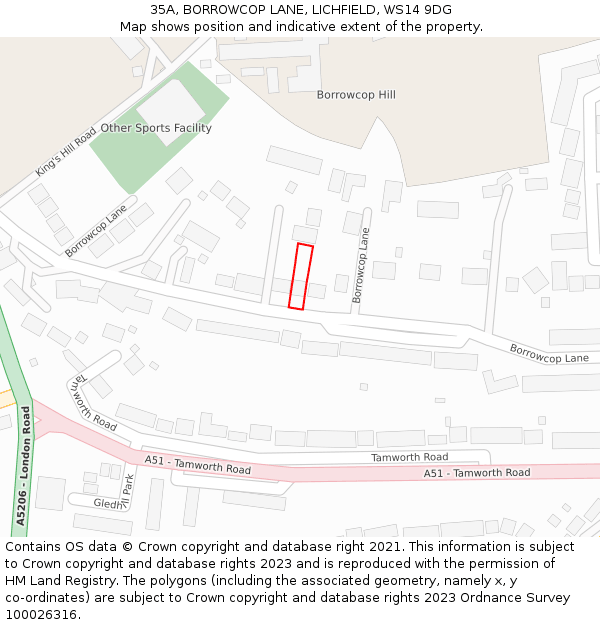 35A, BORROWCOP LANE, LICHFIELD, WS14 9DG: Location map and indicative extent of plot