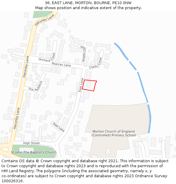 36, EAST LANE, MORTON, BOURNE, PE10 0NW: Location map and indicative extent of plot