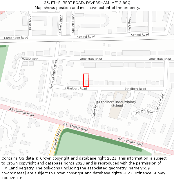 36, ETHELBERT ROAD, FAVERSHAM, ME13 8SQ: Location map and indicative extent of plot