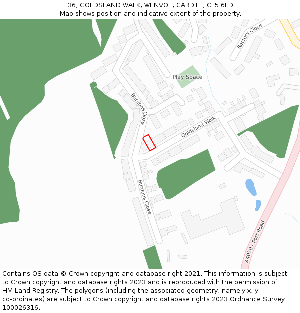 36, GOLDSLAND WALK, WENVOE, CARDIFF, CF5 6FD: Location map and indicative extent of plot