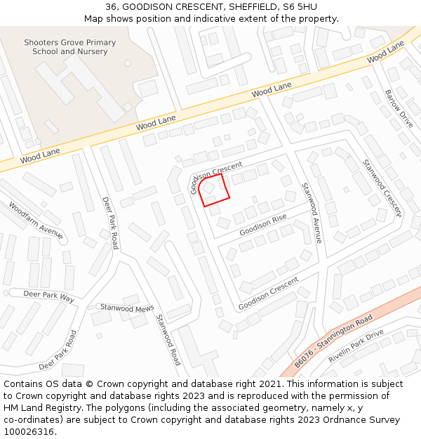 36, GOODISON CRESCENT, SHEFFIELD, S6 5HU: Location map and indicative extent of plot