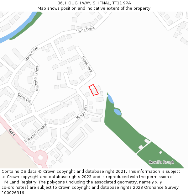 36, HOUGH WAY, SHIFNAL, TF11 9PA: Location map and indicative extent of plot