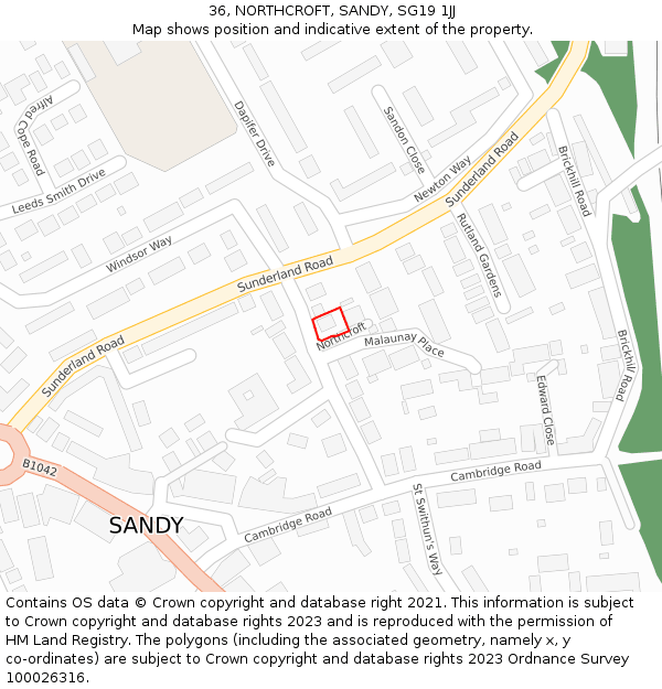 36, NORTHCROFT, SANDY, SG19 1JJ: Location map and indicative extent of plot