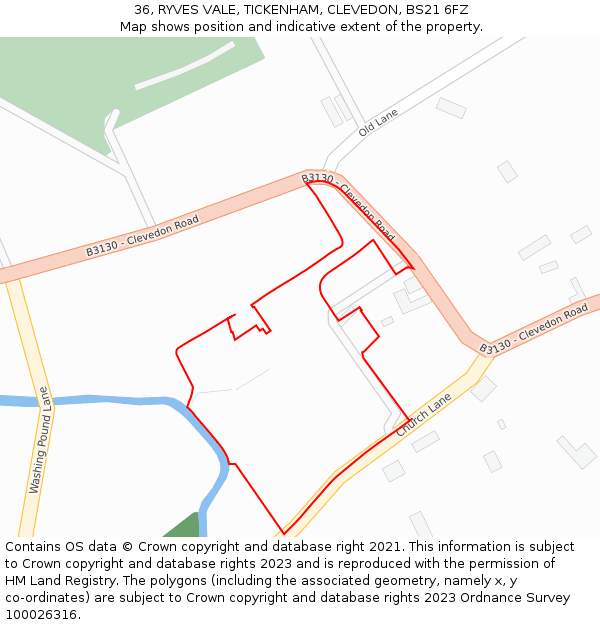 36, RYVES VALE, TICKENHAM, CLEVEDON, BS21 6FZ: Location map and indicative extent of plot