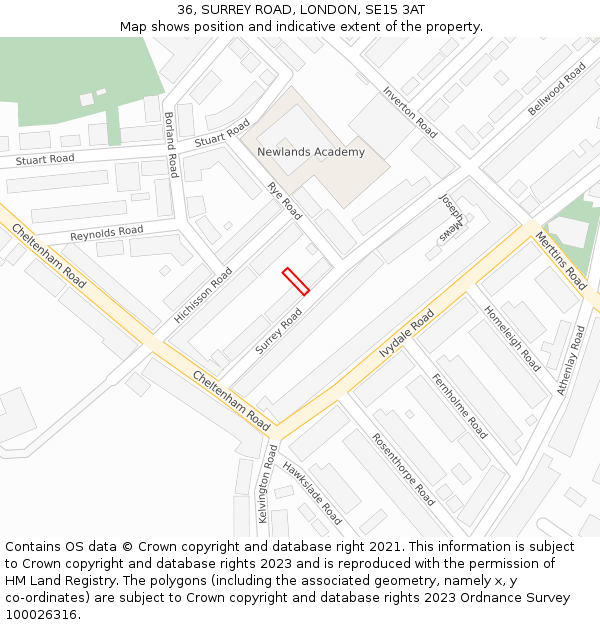 36, SURREY ROAD, LONDON, SE15 3AT: Location map and indicative extent of plot