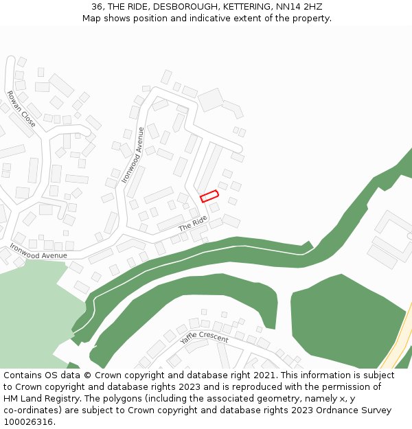 36, THE RIDE, DESBOROUGH, KETTERING, NN14 2HZ: Location map and indicative extent of plot