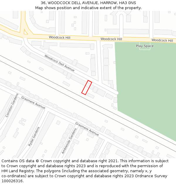 36, WOODCOCK DELL AVENUE, HARROW, HA3 0NS: Location map and indicative extent of plot