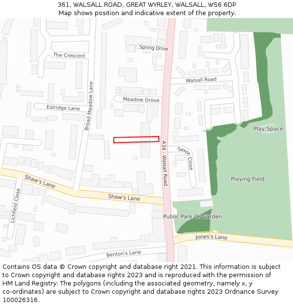 361, WALSALL ROAD, GREAT WYRLEY, WALSALL, WS6 6DP: Location map and indicative extent of plot