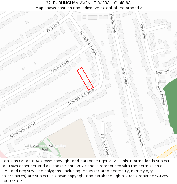 37, BURLINGHAM AVENUE, WIRRAL, CH48 8AJ: Location map and indicative extent of plot