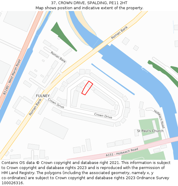 37, CROWN DRIVE, SPALDING, PE11 2HT: Location map and indicative extent of plot