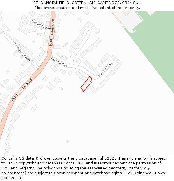 37, DUNSTAL FIELD, COTTENHAM, CAMBRIDGE, CB24 8UH: Location map and indicative extent of plot