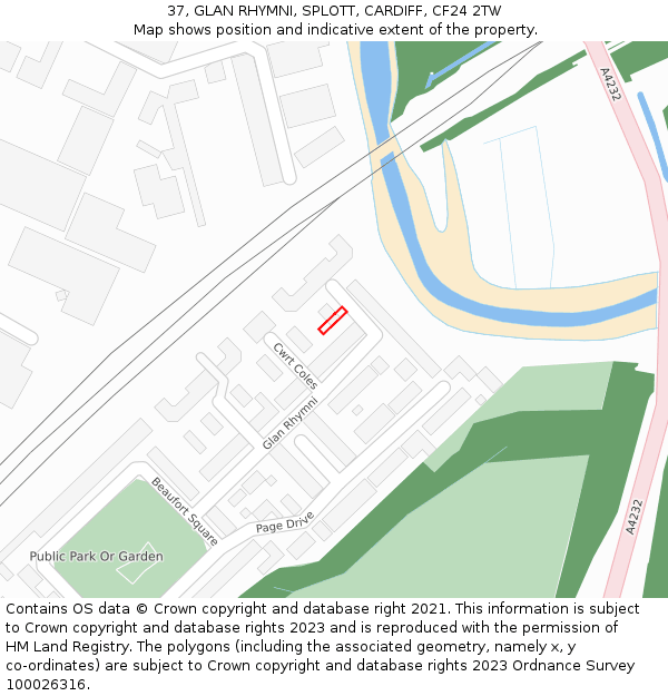 37, GLAN RHYMNI, SPLOTT, CARDIFF, CF24 2TW: Location map and indicative extent of plot