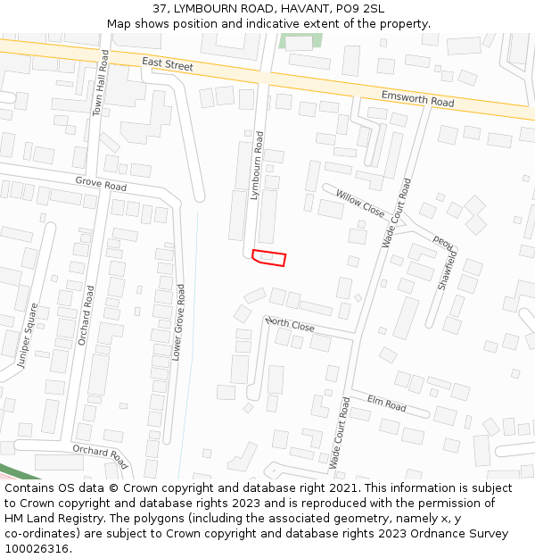 37, LYMBOURN ROAD, HAVANT, PO9 2SL: Location map and indicative extent of plot