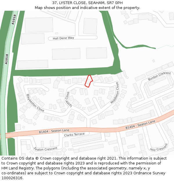 37, LYSTER CLOSE, SEAHAM, SR7 0PH: Location map and indicative extent of plot